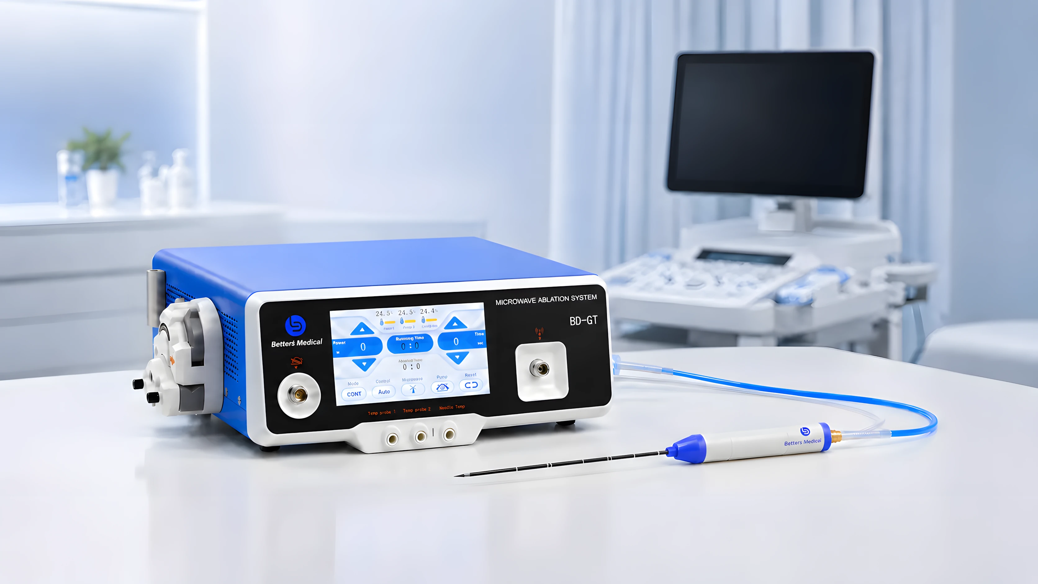Baird Medical BD-GT microwave ablation generator with a compatible needle in a clinical setting
